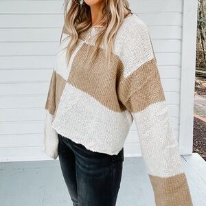 Striped Knit Sweater in Cream and Tan